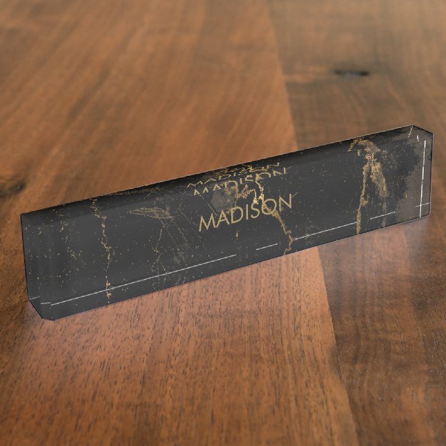 Goldschwarzer Marmor Namensplakette (Seite)
