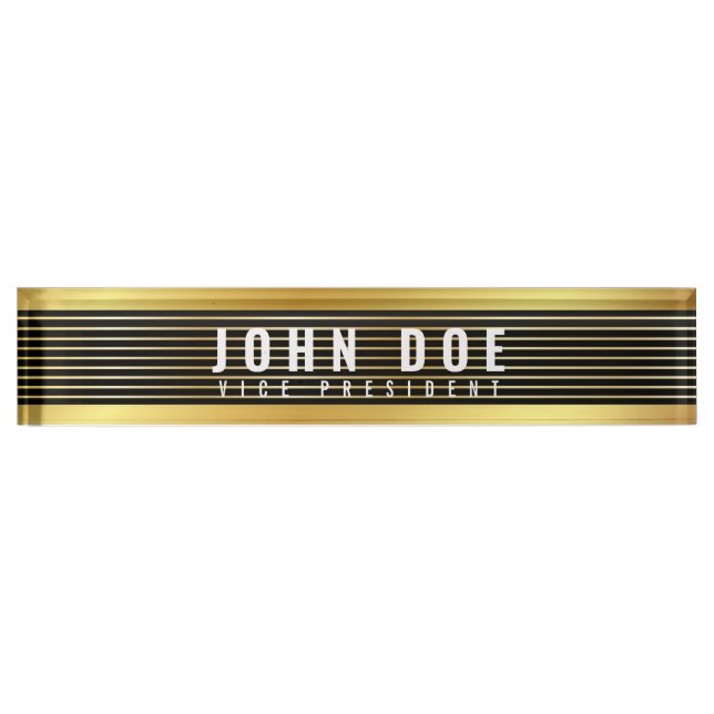 Goldschwarzer Schreibtisch mit Monogramm und Gold  Namensplakette (Vorderseite)