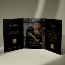 Goldschwarzes Foto Hochzeit RSVP Details QR-Code