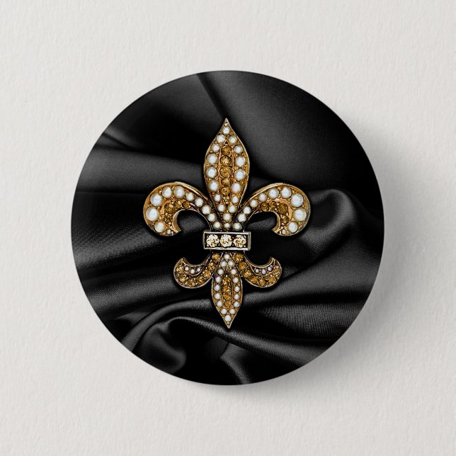 Goldschwarzes Lilien-Satin-Juwel Button (Vorderseite)