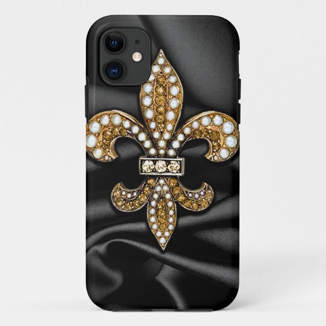 Goldschwarzes Lilien-Satin-Juwel Case-Mate iPhone Hülle (Rückseite)