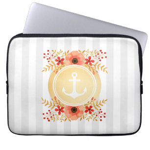 Goldseeanker-Aquarell-mit Blumengestreiftes Laptopschutzhülle