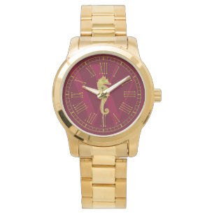 GoldSeepferd-Monogramm personifizieren Armbanduhr