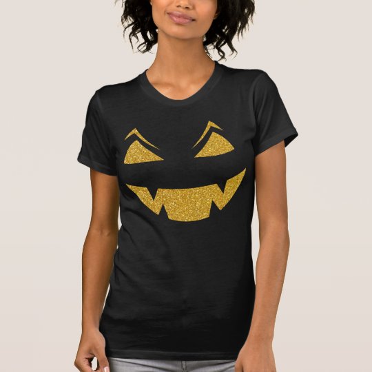 Goldsequins-beängstigendes geschnitztes Gesicht T-Shirt