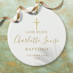Goldsignatur Girl Boy Taufe Christening Keramik Ornament<br><div class="desc">Mit dem Namen der goldenen Skriptsignatur. Personalisieren Sie Ihre Taufe oder Taufinformationen in schicken Goldbuchstaben. Entwickelt von Thisisnotme©</div>