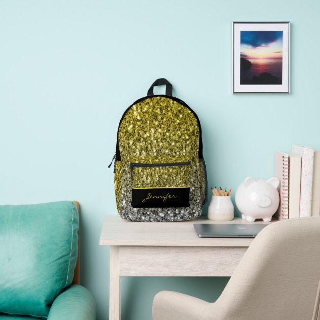 Goldsilber-Glitzer Glitzern, Individuelle Name Bedruckter Rucksack (InSitu)
