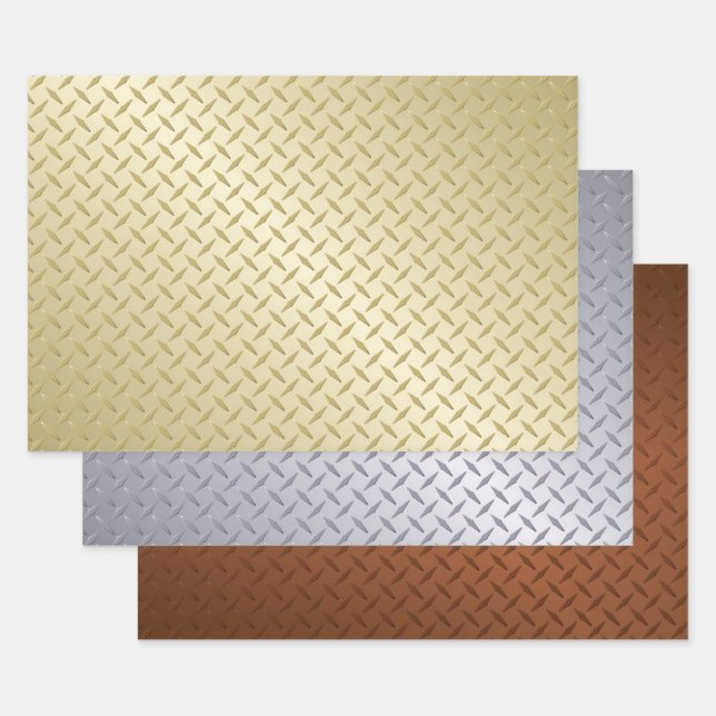 Goldsilber und Bronze-Diamantplatten-Muster Geschenkpapier Set (Set)