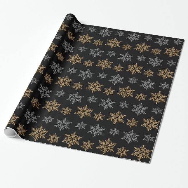 Goldsilberne Imitat-Glitzer-Schneeflocken Geschenkpapier (Ungerollt)