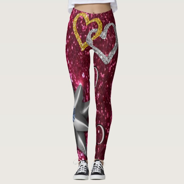 goldsilberne Strumpfhosen, Leggings, lang rosa Leggings (Vorderseite)