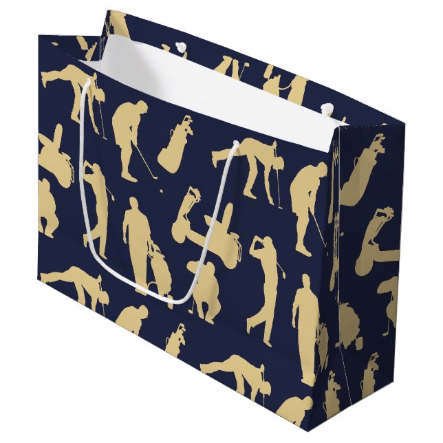 GoldSilhouette-Golfspieler-Bilder Große Geschenktüte (Vorderseite Schrägansicht)