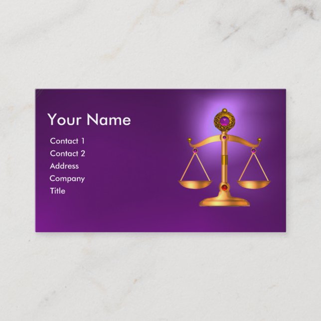 GOLDSKALEN DES RECHTS, ATTORNEY LILA GEM MONOGRAM VISITENKARTE (Vorderseite)