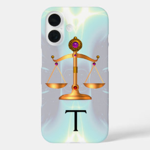 GOLDSKALEN DES RECHTS MIT GEM STONES MONOGRAM Aqua title_seo2