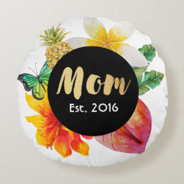 Goldskript-Mama-tropisches Blumen Rundes Kissen