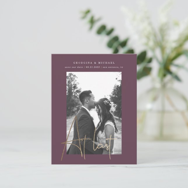 Goldskriptkarte mit einem Foto Verlobung (Stehend Vorderseite)