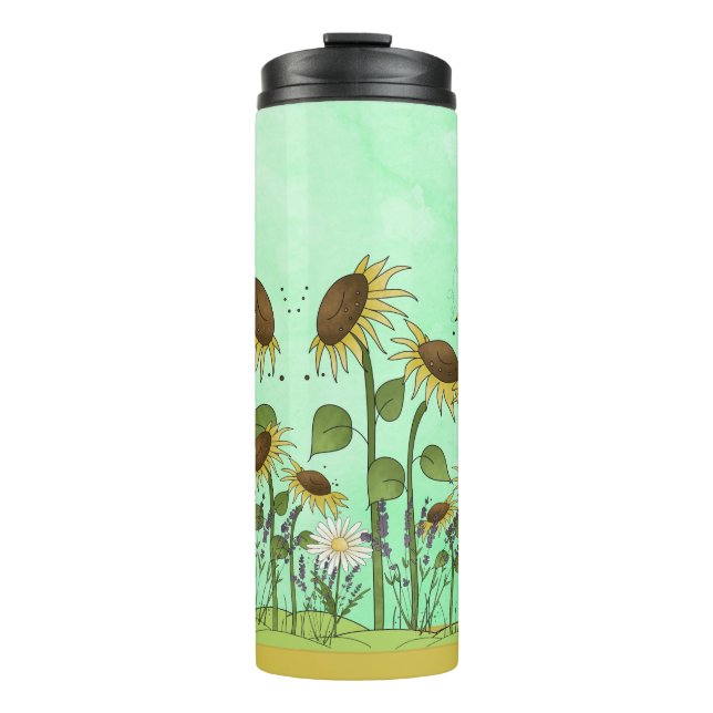 Goldsommer-Sonnenblume-Illustration auf tadellosem Thermosbecher (Vorderseite)