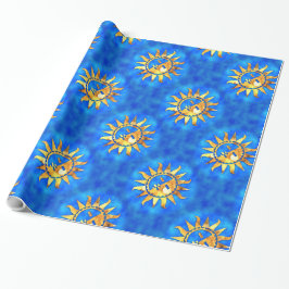 Goldsonnen auf blauem Wasser Geschenkpapier