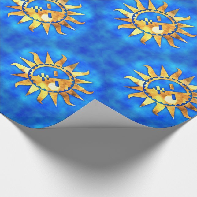 Goldsonnen auf blauem Wasser Geschenkpapier (Ecke)