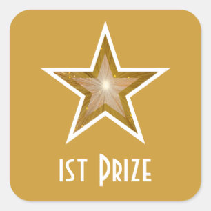 Goldstar "1st Prize"-Aufkleber gelb Quadratischer Aufkleber