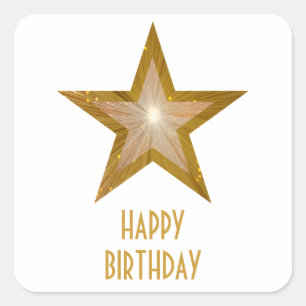 Goldstar-Aufkleber "Happy Birthday" weiß Quadratischer Aufkleber