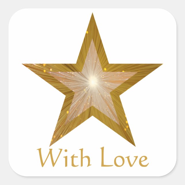 Goldstar "Mit Liebe"-Aufkleber weiß Quadratischer Aufkleber (Vorderseite)