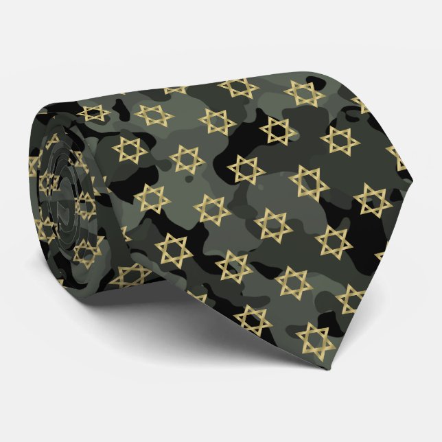 Goldstar von David II Dark Green Camouflage Camouf Krawatte (Gerollt)