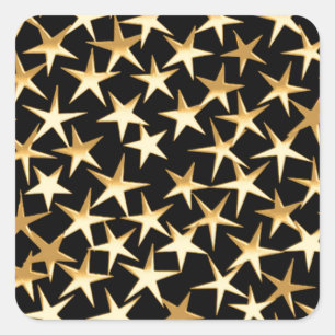 Goldstars auf schwarzem Hintergrund Quadratischer Aufkleber