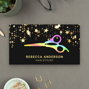 Goldstars Confetti Regenbogenschere Haarkolle Visitenkarte