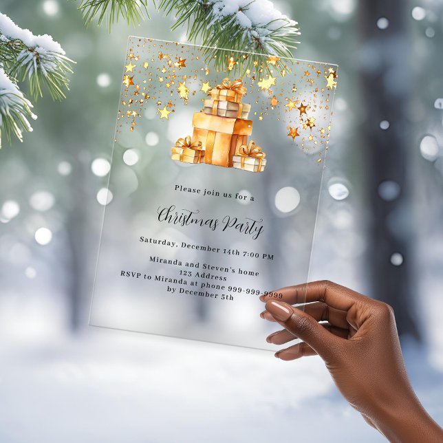 Goldstars Geschenke mattiertes Weihnachts-Party Acryleinladungen (Von Creator hochgeladen)