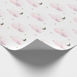 Goldstars, Mond und flüssig rosa Wolken Geschenkpapier