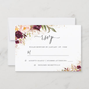 Goldstaub Burgunder Floral RSVP Karte