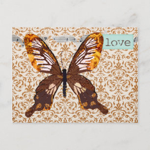 Goldstaub Butterfly Damask Liebe Postkarte