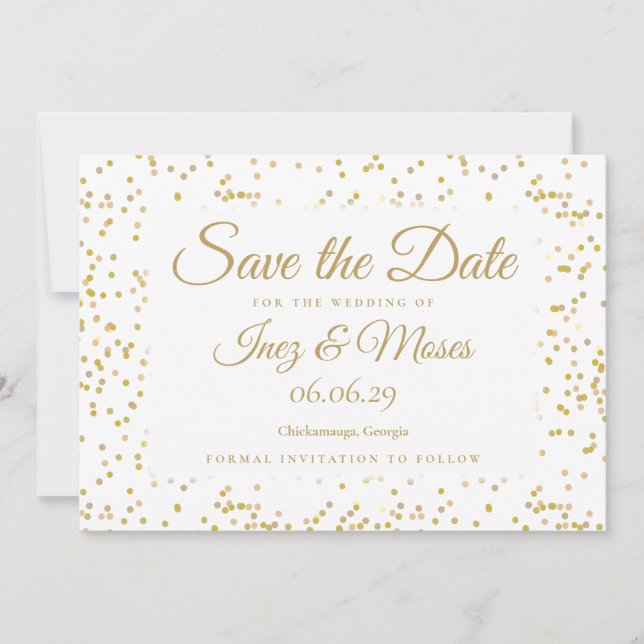 Goldstaub Confetti Save the Date Einladung (Vorderseite)