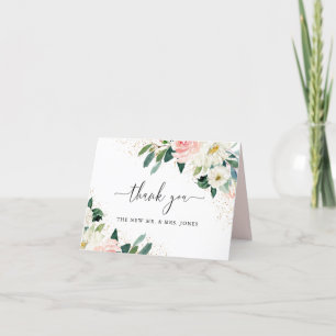 Goldstaub Pfirsich Hauch Floral Aquarell Hochzeit Dankeskarte