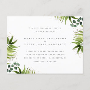 Goldstaub-u. tropisches Grün-botanische Hochzeit Einladungspostkarte