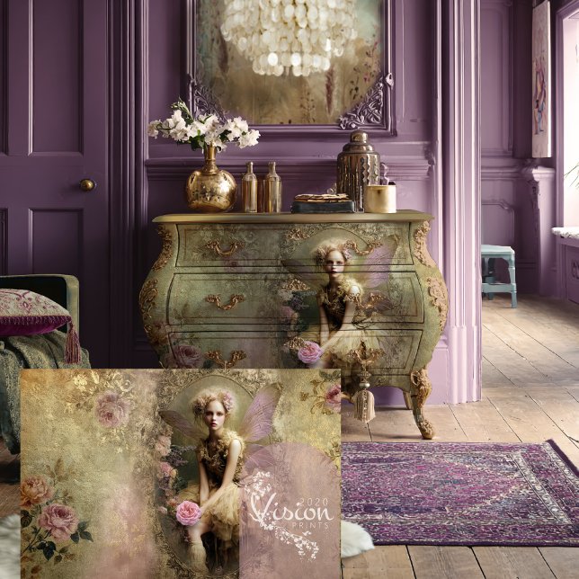 Goldstaub, Vintage Fee, Romantik & Blumen Seidenpapier (Gold Dust, Old World Vintage Fairy Romantic Floral & Patina Decoupage Tissue Paper)