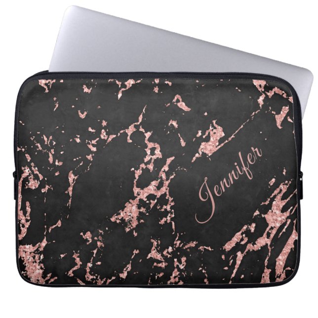 Goldsteine aus schwarzer Rose mit Ihrem Namen Laptopschutzhülle (Vorderseite)