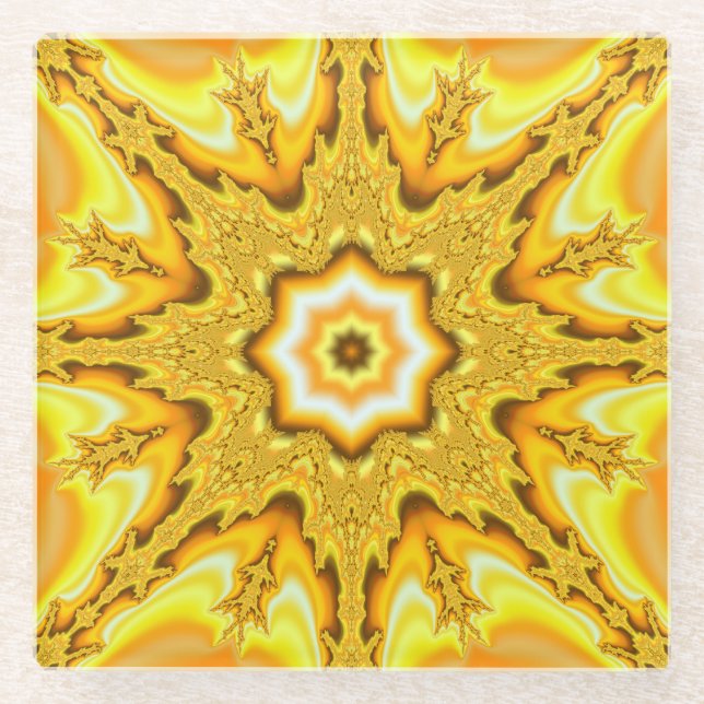Goldstern-Fraktal-Glas-Untersetzer Glasuntersetzer (Vorderseite)