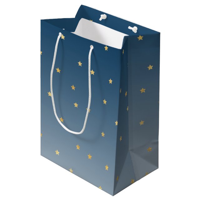 Goldstern-Himmel-Glanz helles Ombre Mittlere Geschenktüte (Vorderseite Schrägansicht)