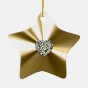 Goldstern mit Herz-Diamant-Verzierung Keramik Ornament