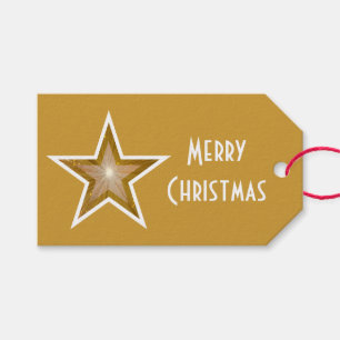 Goldsterndruck Rückseitentext froher Weihnachten Geschenkanhänger