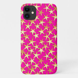 Goldsterne auf Fuchsienrosa Case-Mate iPhone Hülle