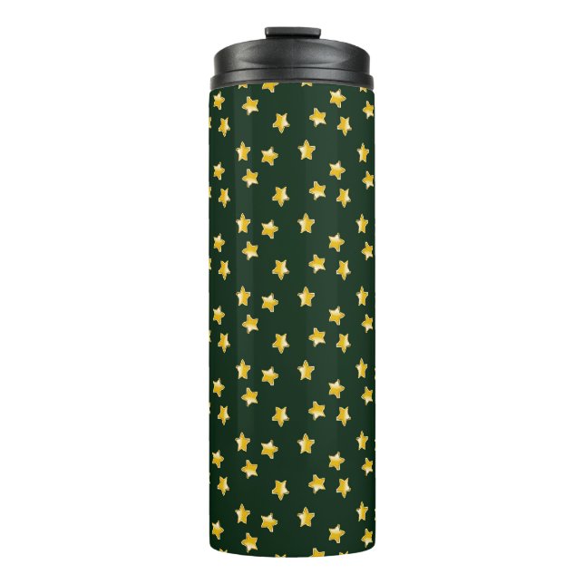 Goldsterne auf Grün Thermosbecher (Vorderseite)