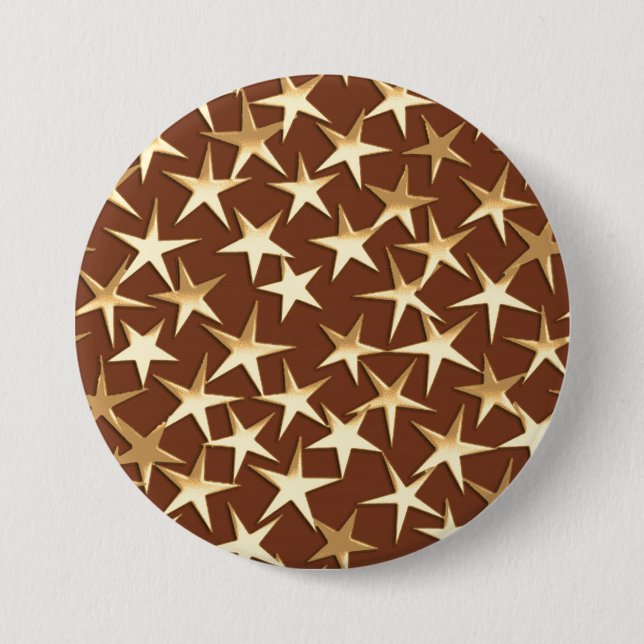 Goldsterne auf Schokoladenbraun Button (Vorderseite)