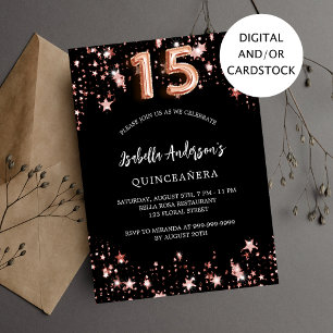 Goldsterne aus Quinceanera, schwarze Rose Einladung