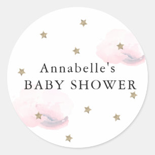 Goldsterne & rosa Wolken Baby Shower Aufkleber