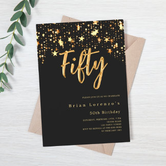 Goldsterntypografie aus schwarzem Gold 50. Geburts Einladung