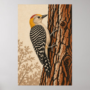 Goldstirn-Specht in South Texas Holzschnitt A Poster