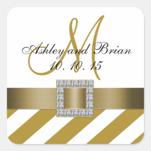 Goldstreifen-Multigramm-Gastgeschenk Hochzeit Quadratischer Aufkleber