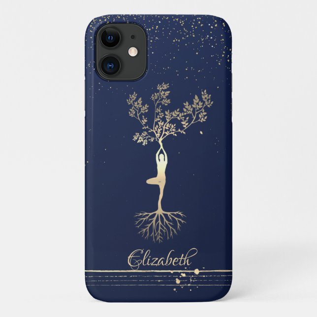 Goldstreifen, Navy Blue, Tree Women Silhouette Case-Mate iPhone Hülle (Rückseite)