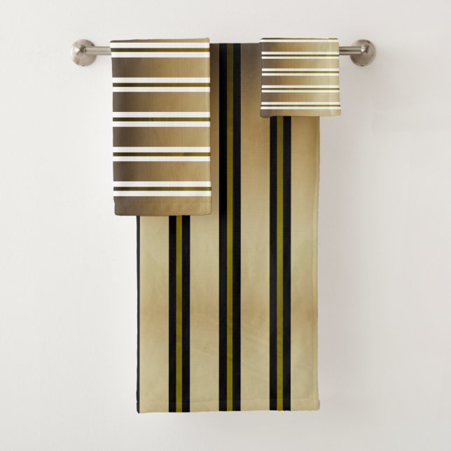 Goldstreifen und schwarze und weiße Linien Badhandtuch Set (Insitu)